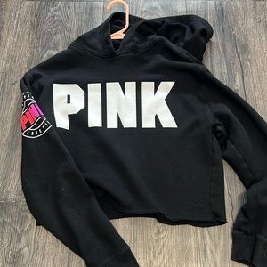 Victoria’s Secret PINK hooded black cropped sweatshirt XS